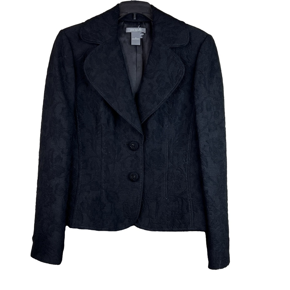 Ann Taylor sz8 (FLAWED) Brocade Floral Design Black Jacket Lined Sparkly…